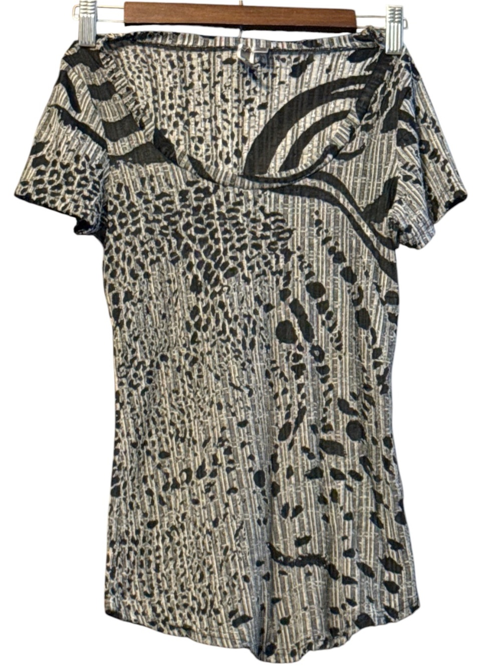 Women's BKE Black and Cream Patterned Short Sleeve Top